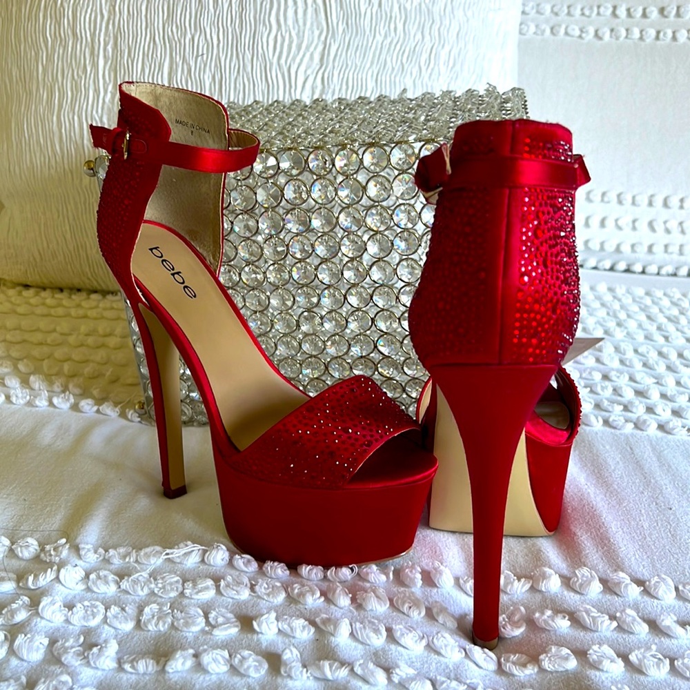 bebe Original Red Platform Chrystal Heels